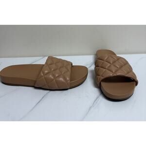 Marc Fisher LTD Quilted Slide Sandals Womens 9.5 Tan Leather Flat Slip On